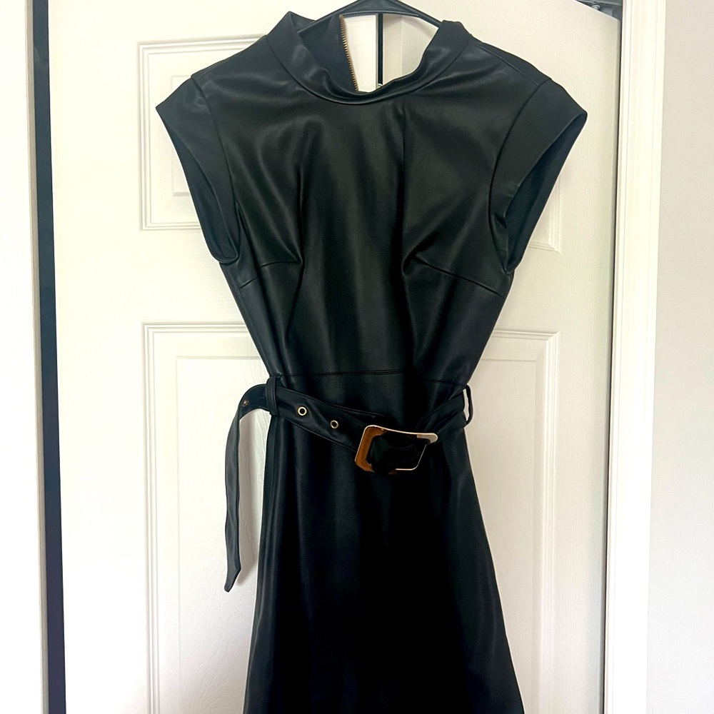 Trf Collection Leather Belted Dress